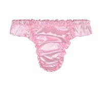 Satini Men's Satin Ruffle Low Rise Sissy Thong Tanga Knickers Briefs Panties (Baby Pink, XXL)