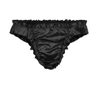 Satini Men's Satin Ruffle Low Rise Sissy Thong Tanga Knickers Briefs Panties (Black, L)