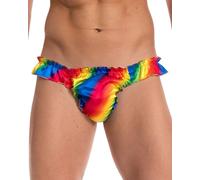 Satini Men's Satin Ruffle Low Rise Sissy Thong Tanga Knickers Briefs Panties (Rainbow, L)