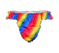 Satini Men's Satin Ruffle Low Rise Sissy Thong Tanga Knickers Briefs Panties (Rainbow, XXL)