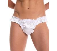 Satini Men's Satin Ruffle Low Rise Sissy Thong Tanga Knickers Briefs Panties (White, L)