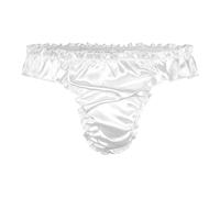 Satini Men's Satin Ruffle Low Rise Sissy Thong Tanga Knickers Briefs Panties (White, M)