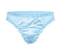 Satini Men's Satin Ruffle Sissy Thong Tanga Knickers Briefs Panties (Baby Blue, XL)