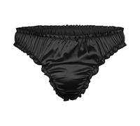 Satini Men's Satin Ruffle Sissy Thong Tanga Knickers Briefs Panties (Black, L)