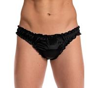 Satini Men's Satin Ruffle Sissy Thong Tanga Knickers Briefs Panties (Black, XXL)