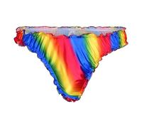 Satini Men's Satin Ruffle Sissy Thong Tanga Knickers Briefs Panties (Rainbow, M)