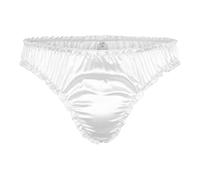 Satini Men's Satin Ruffle Sissy Thong Tanga Knickers Briefs Panties (White, L)