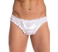 Satini Men's Satin Ruffle Sissy Thong Tanga Knickers Briefs Panties (White, M)
