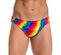 Satini Men's Satin Tanga Thong | Lustrous Silky Sheen, Ruffled Edge Trim, Ruched Centre Seam, Smooth Contoured Fit, Panties Style, Sizes S-XXL