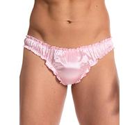 Satini Men's Satin Tanga Thong | Lustrous Silky Sheen, Ruffled Edge Trim, Ruched Centre Seam, Smooth Contoured Fit, Panties Style, Sizes S-XXL