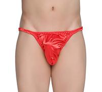 Satini Men's Underwear Satin Tanga Bikini Briefs Panties (Red, XXL)