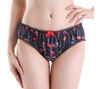 Satini Satin Frilly Bikini Briefs, Black, L