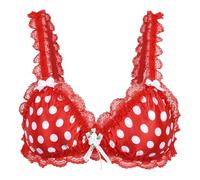 Satini Satin Frilly Elasticated Bralette, Red - Polka Dots, L