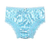 Satini Satin Frilly Lace Briefs, Aqua Blue - Polka Dots, S
