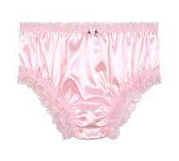 Satini Satin Frilly Lace Briefs, Baby Pink, M