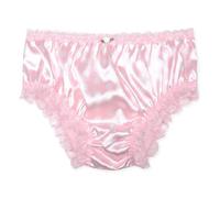 Satini Satin Frilly Lace Briefs, Baby Pink - Polka Dots, S