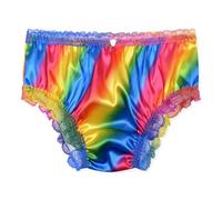 Satini Satin Frilly Lace Briefs, Rainbow, M
