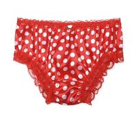 Satini Satin Frilly Lace Briefs, Red - Polka Dots, S