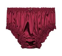 Satini Satin Frilly Lace Briefs, Wine Red, L