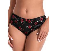Satini Silky Satin Briefs - Soft Elastic Trim, Comfortable Elegant Lingerie, Sissy Panties (Black - Red Roses, L)