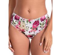 Satini Silky Satin Briefs - Soft Elastic Trim, Comfortable Elegant Lingerie, Sissy Panties (Ivory - Pink Floral, XL)