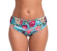 Satini Silky Satin Briefs - Soft Elastic Trim, Comfortable Elegant Lingerie, Sissy Panties (Turquoise - Pink Floral, M)