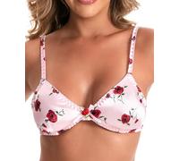 Satini Silky Satin Triangle Bralette, Baby Pink - Red Roses, S