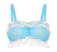 Satini Sissy Frilly Lace Fitted Chiffon Sheer Lingerie Bralette (Aqua Blue, XL)