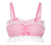 Satini Sissy Frilly Lace Fitted Chiffon Sheer Lingerie Bralette (Baby Pink, XL)