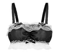Satini Sissy Frilly Lace Fitted Chiffon Sheer Lingerie Bralette (Black, XL)
