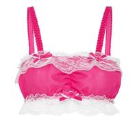 Satini Sissy Frilly Lace Fitted Chiffon Sheer Lingerie Bralette (Hot Pink, XXL)