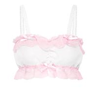 Satini Sissy Frilly Lace Fitted Chiffon Sheer Lingerie Bralette (White, L)