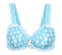 Satini Sissy Frilly Lace Fitted Satin Bralette (Aqua Blue - Polka Dots, M)