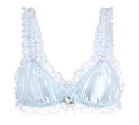 Satini Sissy Frilly Lace Fitted Satin Bralette (Baby Blue, XXL)