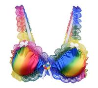 Satini Sissy Frilly Lace Fitted Satin Bralette (Rainbow, XXL)
