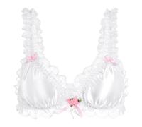 Satini Sissy Frilly Lace Fitted Satin Bralette (White, M)