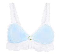 Satini Sissy Frilly Lace Fitted Sheer Bralette (Baby Blue - White, M)