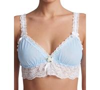 Satini Sissy Frilly Lace Fitted Sheer Bralette (Baby Blue - White, XXL)