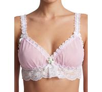 Satini Sissy Frilly Lace Fitted Sheer Bralette (Baby Pink - White, XL)