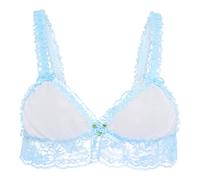 Satini Sissy Frilly Lace Fitted Sheer Bralette (White - Baby Blue, XL)