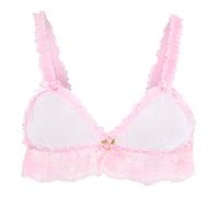 Satini Sissy Frilly Lace Fitted Sheer Bralette (White - Baby Pink, S)