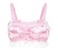 Satini Sissy Frilly Lace Fitted Silky Satin Lingerie Bralette (Baby Pink, L)