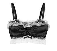 Satini Sissy Frilly Lace Fitted Silky Satin Lingerie Bralette (Black, L)