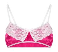 Satini Sissy Frilly Lace Fitted Silky Satin Lingerie Bralette (Hot Pink, XXL)