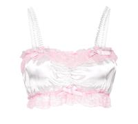 Satini Sissy Frilly Lace Fitted Silky Satin Lingerie Bralette (White, S)