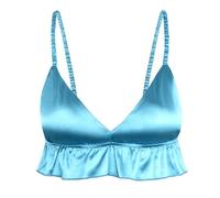 Satini Sissy Frilly Ruffled Fitted Silky Satin Lingerie Bralette (Aqua Blue, S)