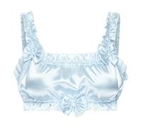 Satini Sissy Frilly Ruffled Fitted Silky Satin Lingerie Bralette (Baby Blue, S)