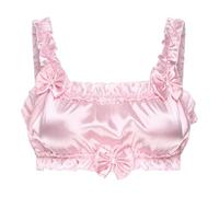 Satini Sissy Frilly Ruffled Fitted Silky Satin Lingerie Bralette (Baby Pink, S)
