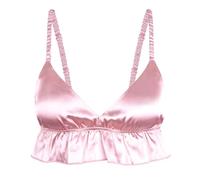 Satini Sissy Frilly Ruffled Fitted Silky Satin Lingerie Bralette (Baby Pink, S)