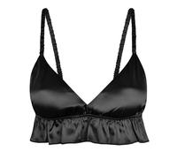 Satini Sissy Frilly Ruffled Fitted Silky Satin Lingerie Bralette (Black, XL)